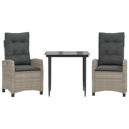 Ensemble à manger de jardin 3pcs coussins gris clair poly rotin 2