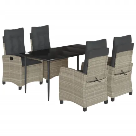 Ensemble à manger de jardin et coussins 5 pcs gris clair rotin 2