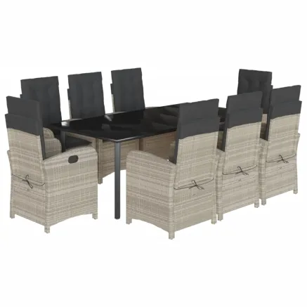 Ensemble à manger de jardin et coussins 9 pcs gris clair rotin 2