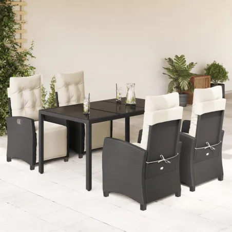Ensemble à manger de jardin coussins 5pcs Noir Résine tressée