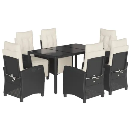 Ensemble à manger de jardin coussins 7pcs Noir Résine tressée 2