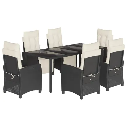 Ensemble à manger de jardin coussins 7pcs Noir Résine tressée 2