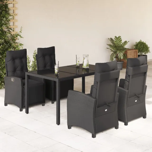 Ensemble à manger de jardin coussins 5pcs Noir Résine tressée