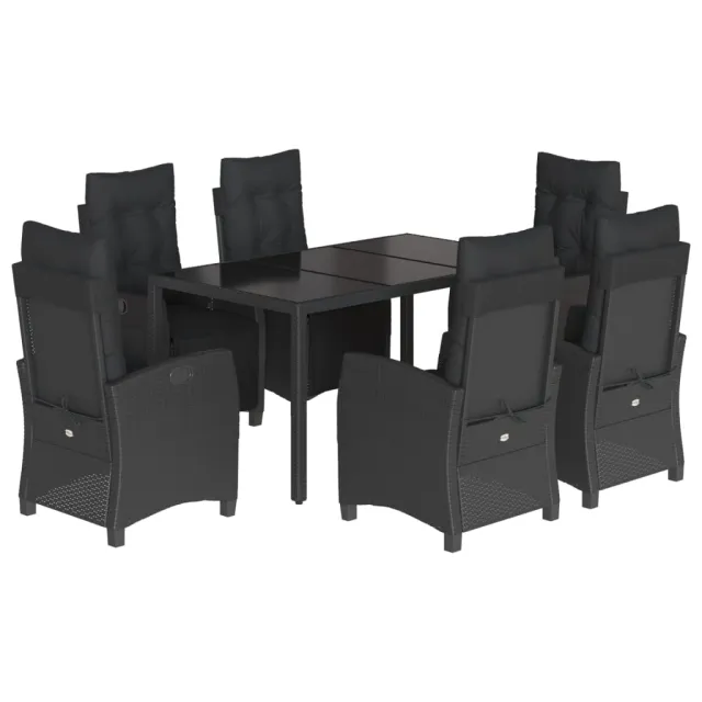 Ensemble à manger de jardin coussins 7pcs Noir Résine tressée