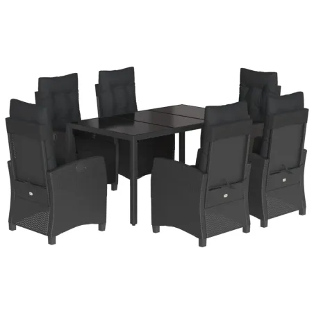 Ensemble à manger de jardin coussins 7pcs Noir Résine tressée