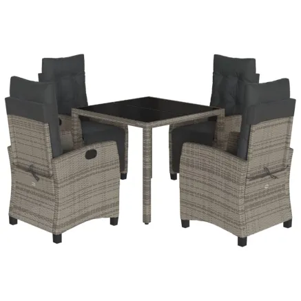 Ensemble à manger de jardin 5 pcs coussins gris résine tressée 2