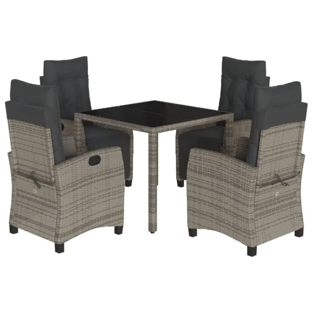 Ensemble à manger de jardin 5 pcs coussins gris résine tressée