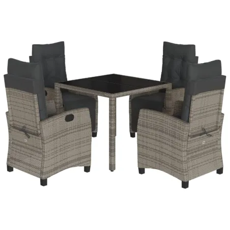 Ensemble à manger de jardin 5 pcs coussins gris résine tressée