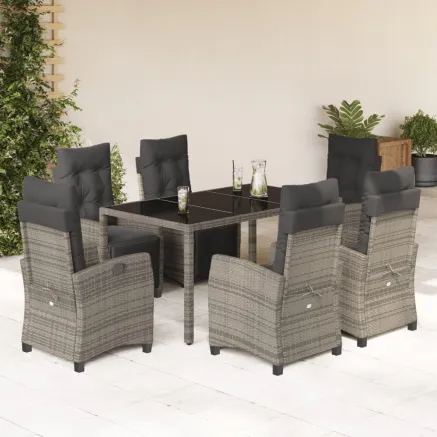 Ensemble à manger de jardin et coussins 7 pcs gris rotin