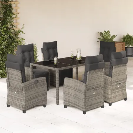 Ensemble à manger de jardin et coussins 7 pcs gris rotin