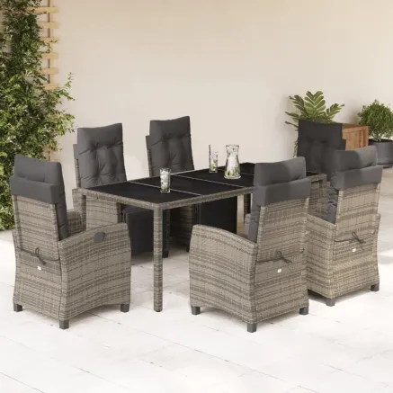 Ensemble à manger de jardin et coussins 7 pcs gris rotin