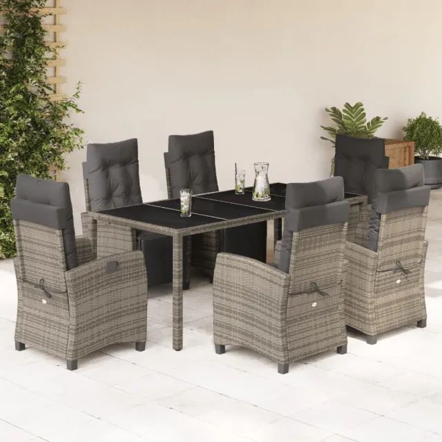 Ensemble à manger de jardin et coussins 7 pcs gris rotin