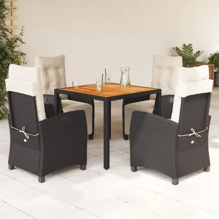 Ensemble à manger de jardin coussins 5pcs Noir Résine tressée