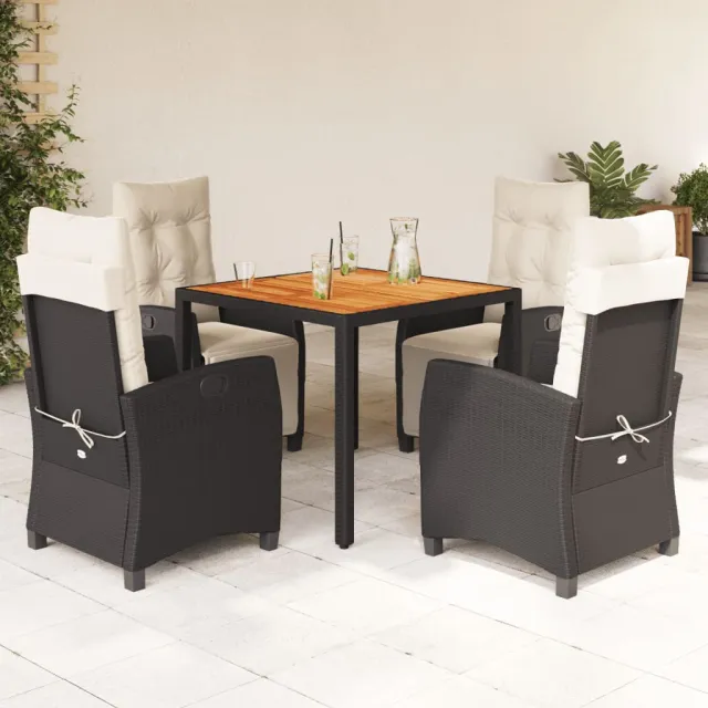 Ensemble à manger de jardin coussins 5pcs Noir Résine tressée