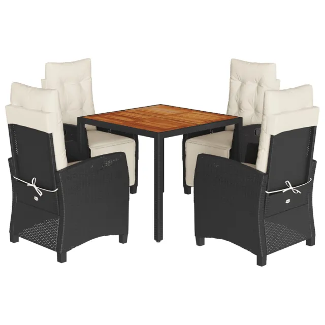 Ensemble à manger de jardin coussins 5pcs Noir Résine tressée