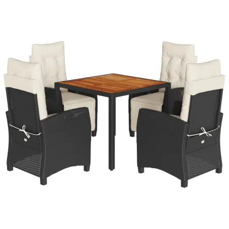 Ensemble à manger de jardin coussins 5pcs Noir Résine tressée