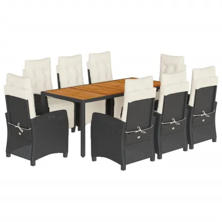 Ensemble à manger de jardin 9pcs coussins noir résine tressée 2