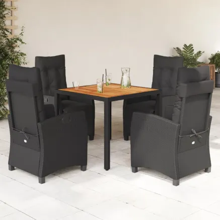 Ensemble à manger de jardin coussins 5pcs Noir Résine tressée