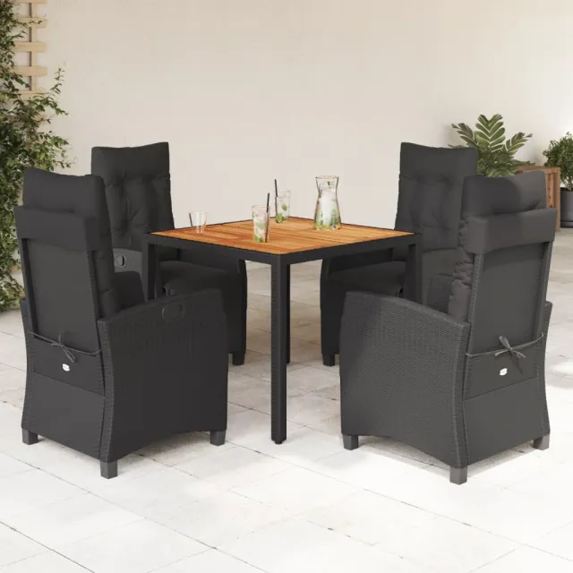 Ensemble à manger de jardin coussins 5pcs Noir Résine tressée