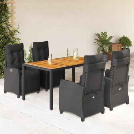 Ensemble à manger de jardin coussins 5pcs Noir Résine tressée