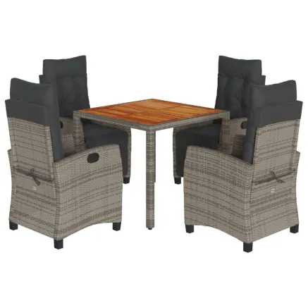 Ensemble à manger de jardin 5 pcs coussins gris résine tressée 2