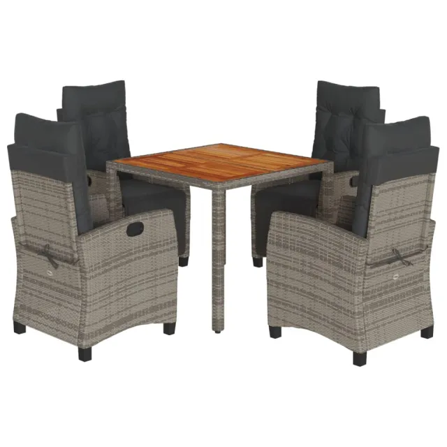 Ensemble à manger de jardin 5 pcs coussins gris résine tressée