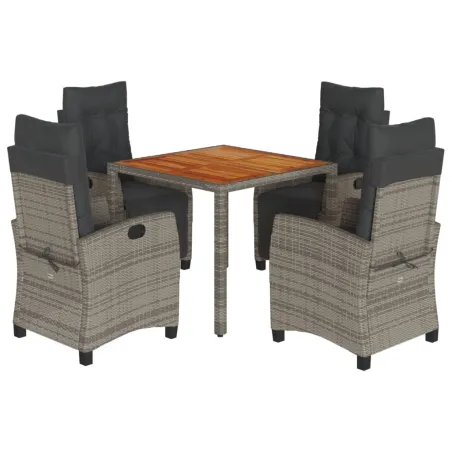 Ensemble à manger de jardin 5 pcs coussins gris résine tressée