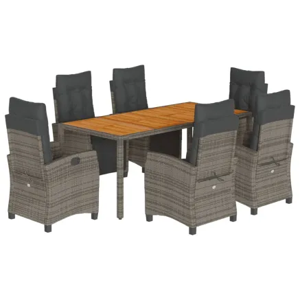 Ensemble à manger de jardin et coussins 7 pcs gris rotin 2