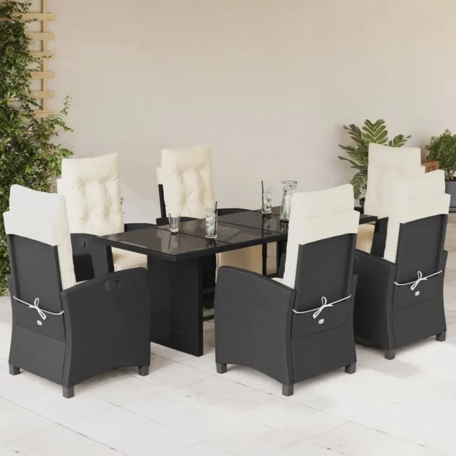 Ensemble à manger de jardin coussins 7pcs Noir Résine tressée