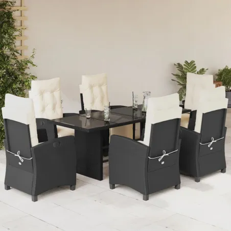 Ensemble à manger de jardin coussins 7pcs Noir Résine tressée