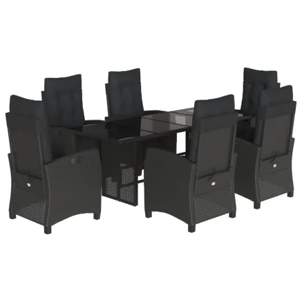 Ensemble à manger de jardin coussins 7pcs Noir Résine tressée 2