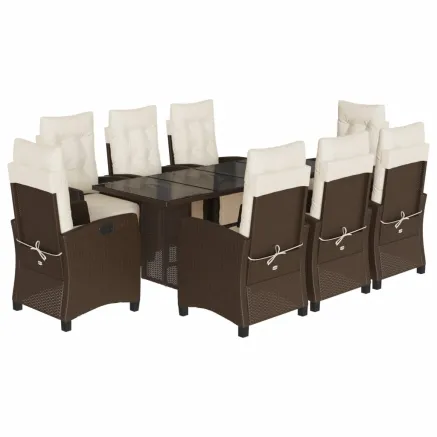 Ensemble à manger de jardin et coussins 9 pcs marron poly rotin 2