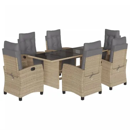 Ensemble à manger de jardin coussins 7 pcs mélange beige rotin