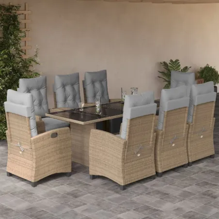 Ensemble à manger de jardin et coussins 9 pcs mélange beige