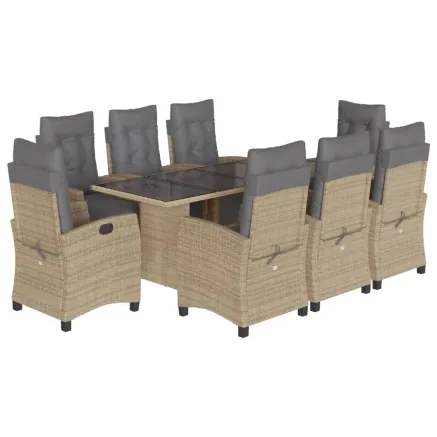 Ensemble à manger de jardin et coussins 9 pcs mélange beige 2