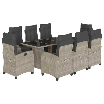 Ensemble à manger de jardin et coussins 9 pcs gris clair rotin 2