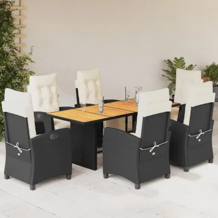 Ensemble à manger de jardin coussins 7pcs Noir Résine tressée