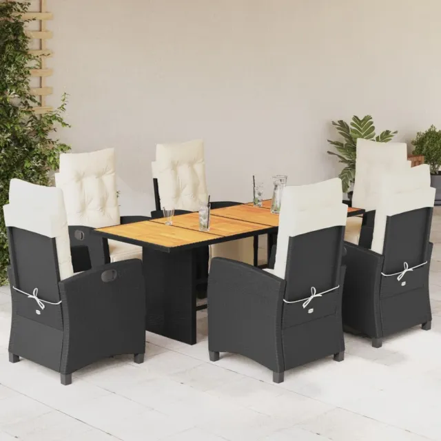 Ensemble à manger de jardin coussins 7pcs Noir Résine tressée