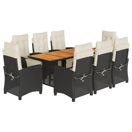 Ensemble à manger de jardin 9pcs coussins noir résine tressée 2