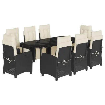 Ensemble à manger de jardin 9pcs coussins noir résine tressée 2