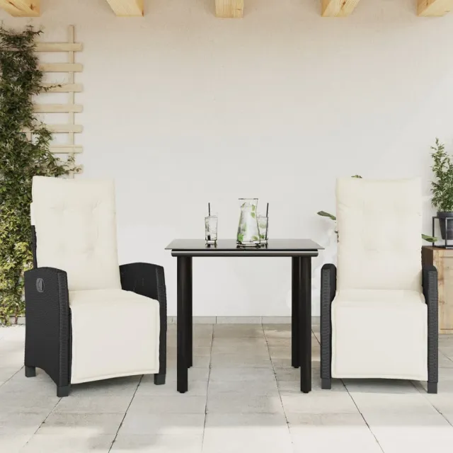 Ensemble à manger de jardin avec coussins 3 pcs Noir