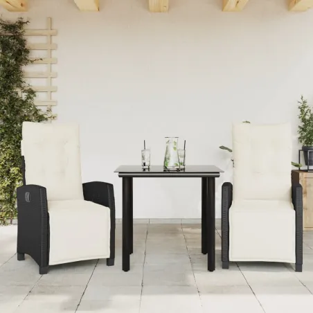 Ensemble à manger de jardin avec coussins 3 pcs Noir