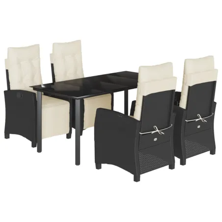 Ensemble à manger de jardin coussins 5pcs Noir Résine tressée