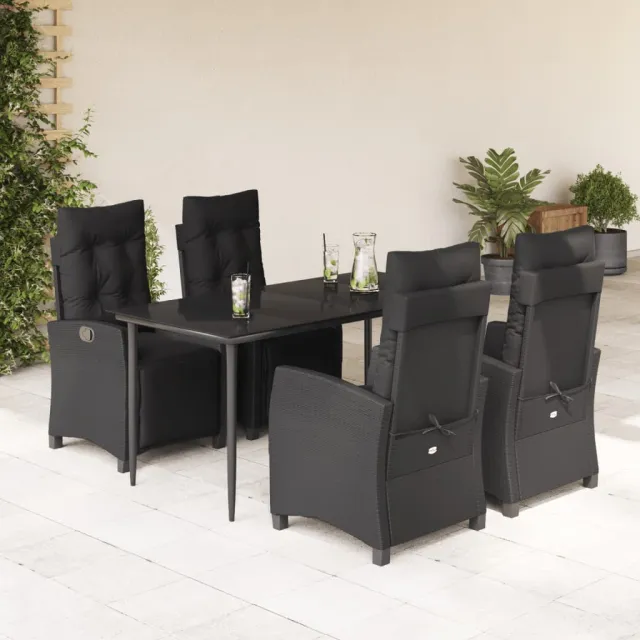 Ensemble à manger de jardin coussins 5pcs Noir Résine tressée