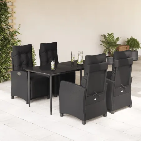 Ensemble à manger de jardin coussins 5pcs Noir Résine tressée