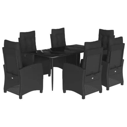 Ensemble à manger de jardin coussins 7pcs Noir Résine tressée 2