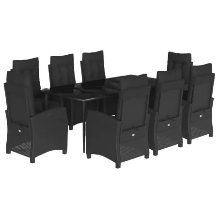 Ensemble à manger de jardin 9pcs coussins noir résine tressée