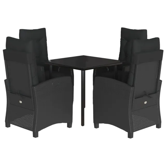 Ensemble à manger de jardin coussins 5pcs Noir Résine tressée