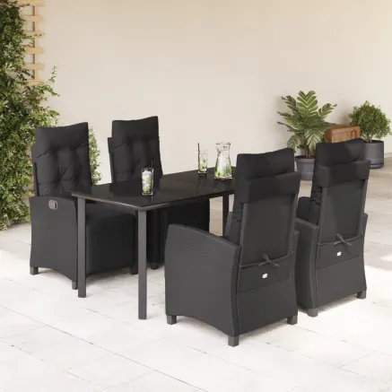 Ensemble à manger de jardin coussins 5pcs Noir Résine tressée