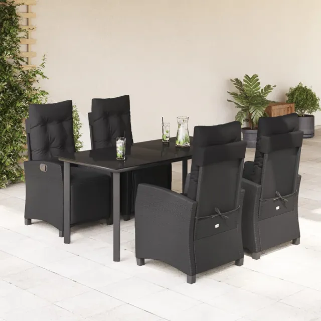Ensemble à manger de jardin coussins 5pcs Noir Résine tressée